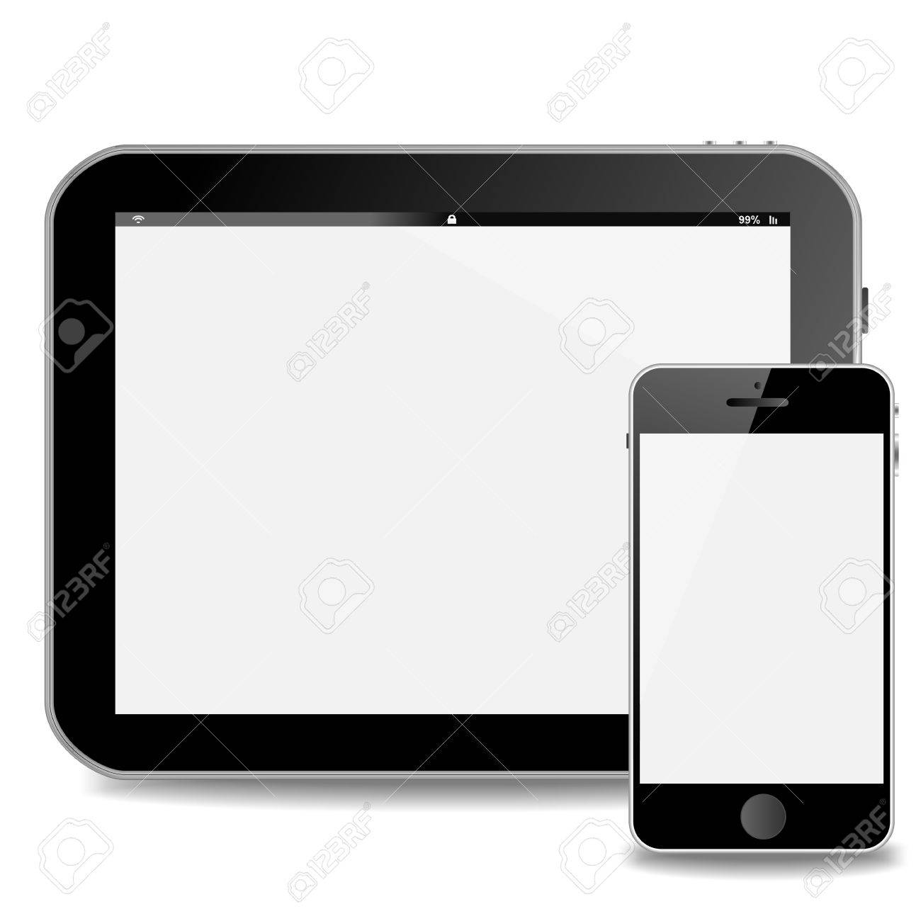 tablet pc or pad horizontal and vertical smart phone with white