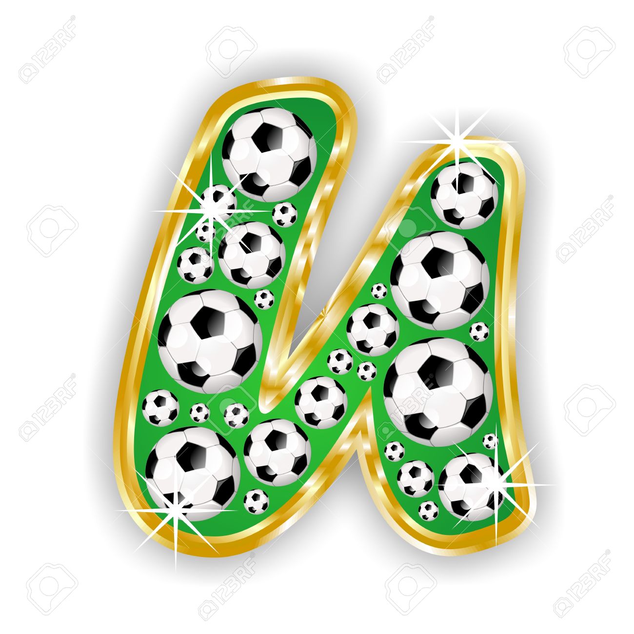 フィールド上のゴールデン フレームのサッカー文字 U の写真素材 画像素材 Image