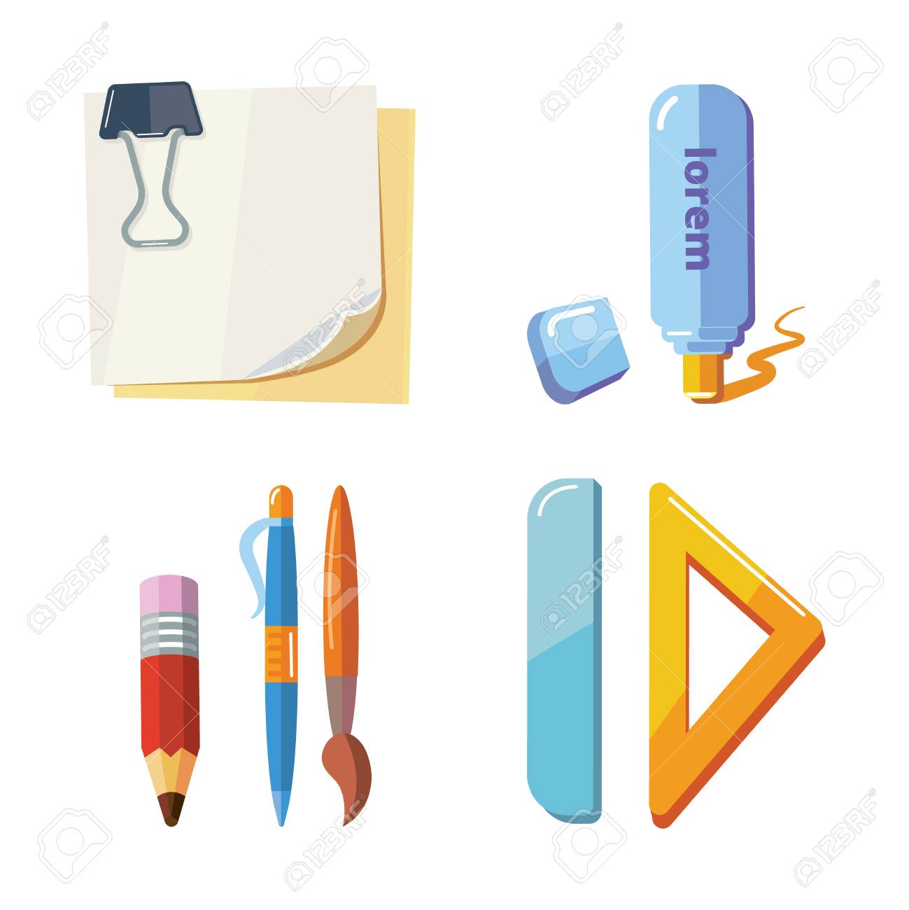 漫画文房具イラストのベクトルを設定します 画像は白い背景を分離します のイラスト素材 ベクタ Image