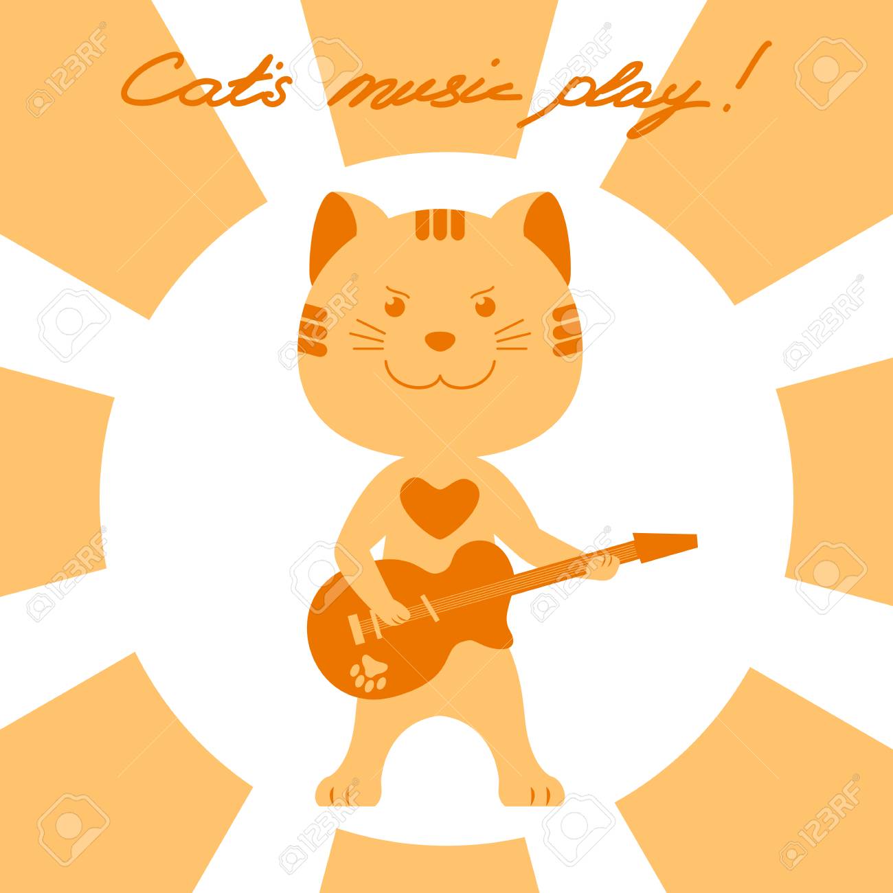 動物猫文字手書きタイトル猫音楽再生とエレク トリック ギターの演奏のベクトル イラスト のイラスト素材 ベクタ Image