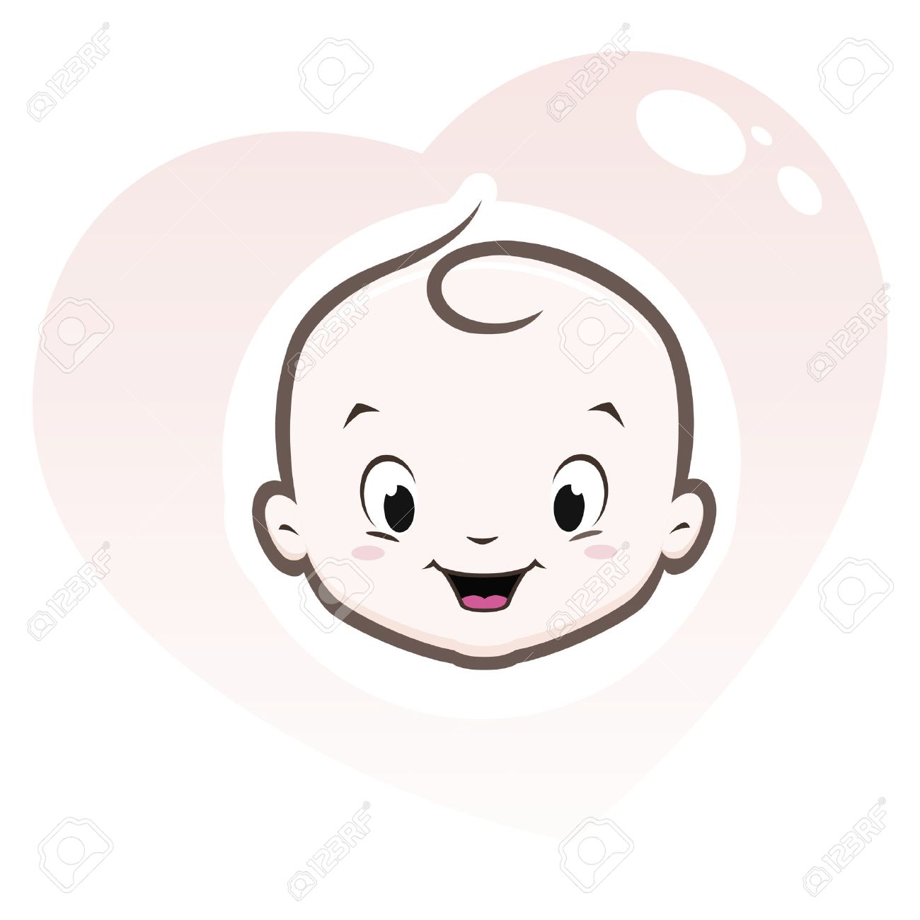 Visage Cartoon Bebe Dans Un Cadre En Forme De Coeur Clip Art Libres De Droits Vecteurs Et Illustration Image