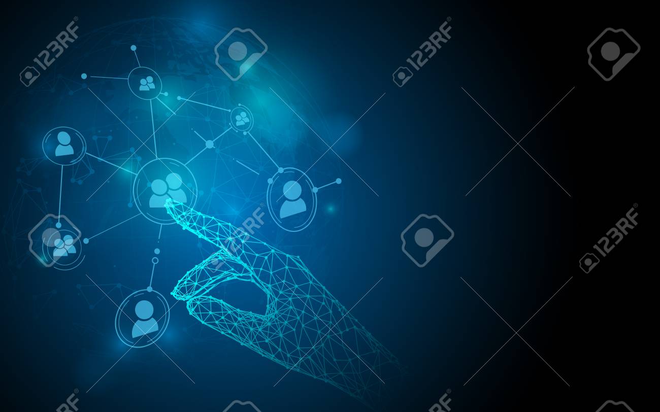 Hand touching social network icons from lines, triangles and particle style design. Illustration vector - 120248860 Hand touching social network icons from lines, triangles and particle style design. Illustration vector - 120248860