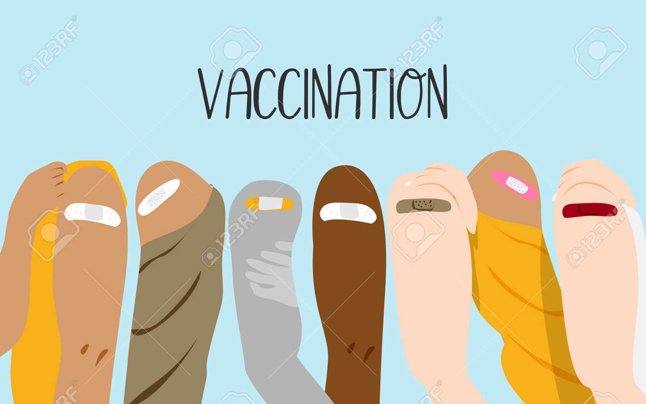 People received a vaccine with a bandage on the upper arm. Immunization. Vector illustration - 169445315 People received a vaccine with a bandage on the upper arm. Immunization. Vector illustration - 169445315