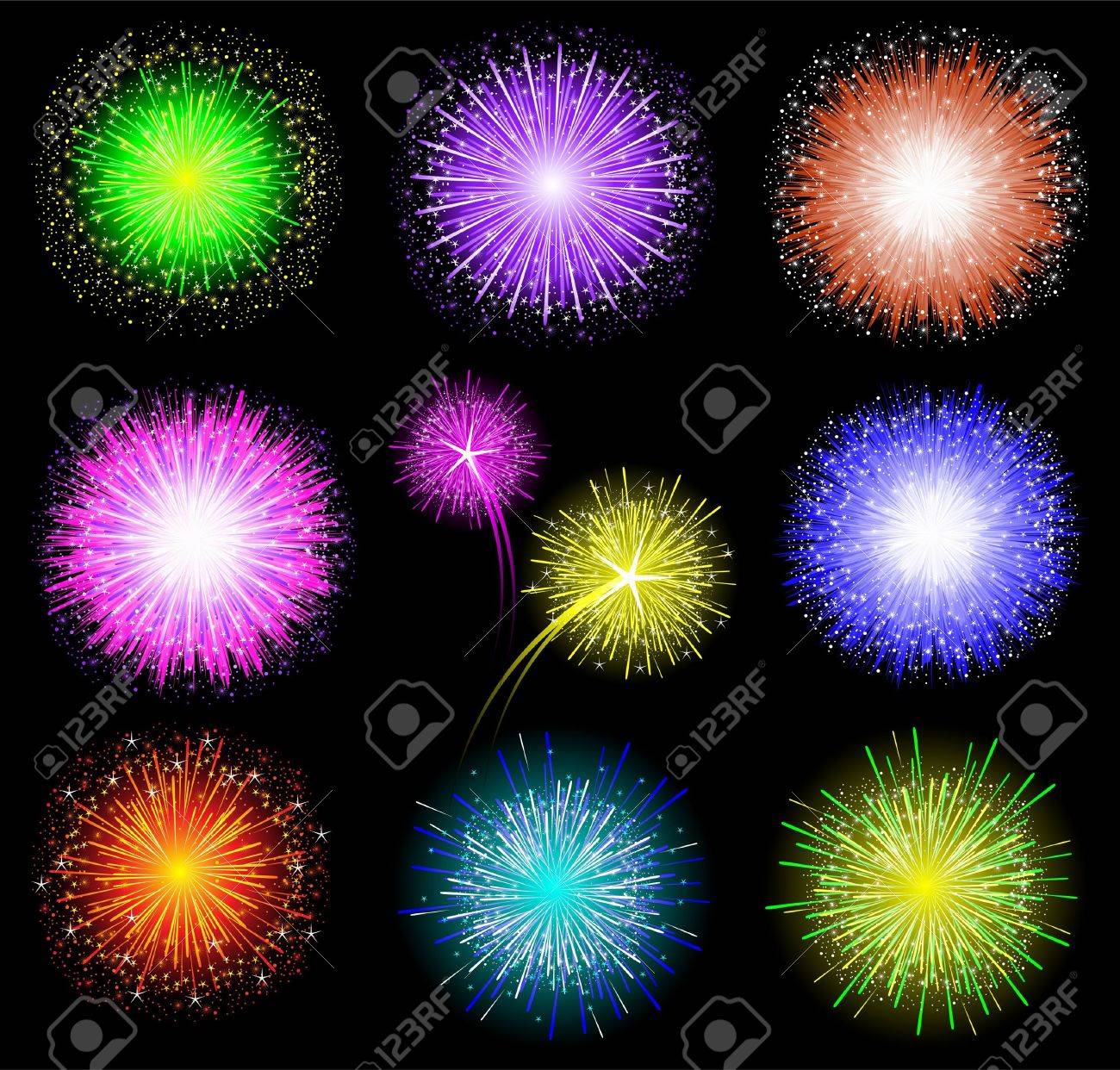 黒の背景にお祝い色花火のセットです ベクトル イラスト のイラスト素材 ベクタ Image