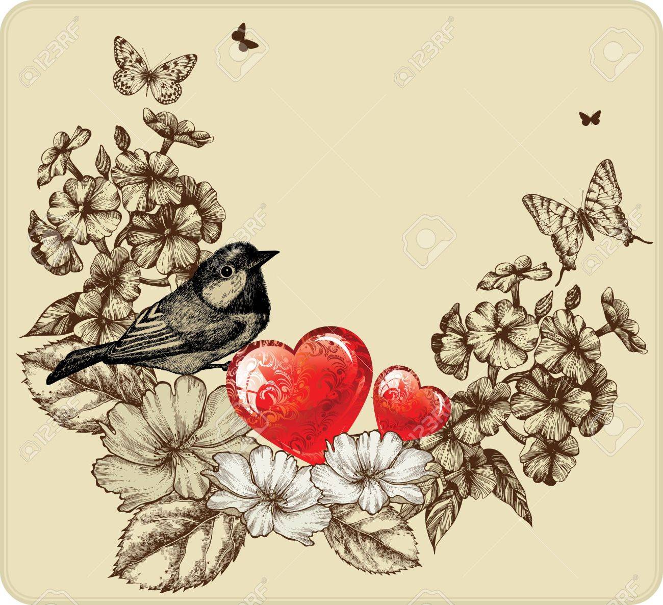 バレンタインの日の鳥 バラの花 芝桜と蝶ベクトルのイラスト のイラスト素材 ベクタ Image バレンタインの日の鳥 バラの花 芝桜と蝶ベクトルのイラスト のイラスト素材 ベクタ Image