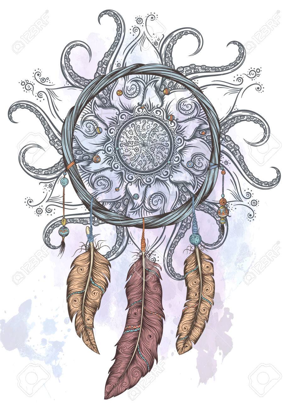 Dream catcher hand drawn vector illustration with abstract mandala. - 58393191 Dream catcher hand drawn vector illustration with abstract mandala. - 58393191