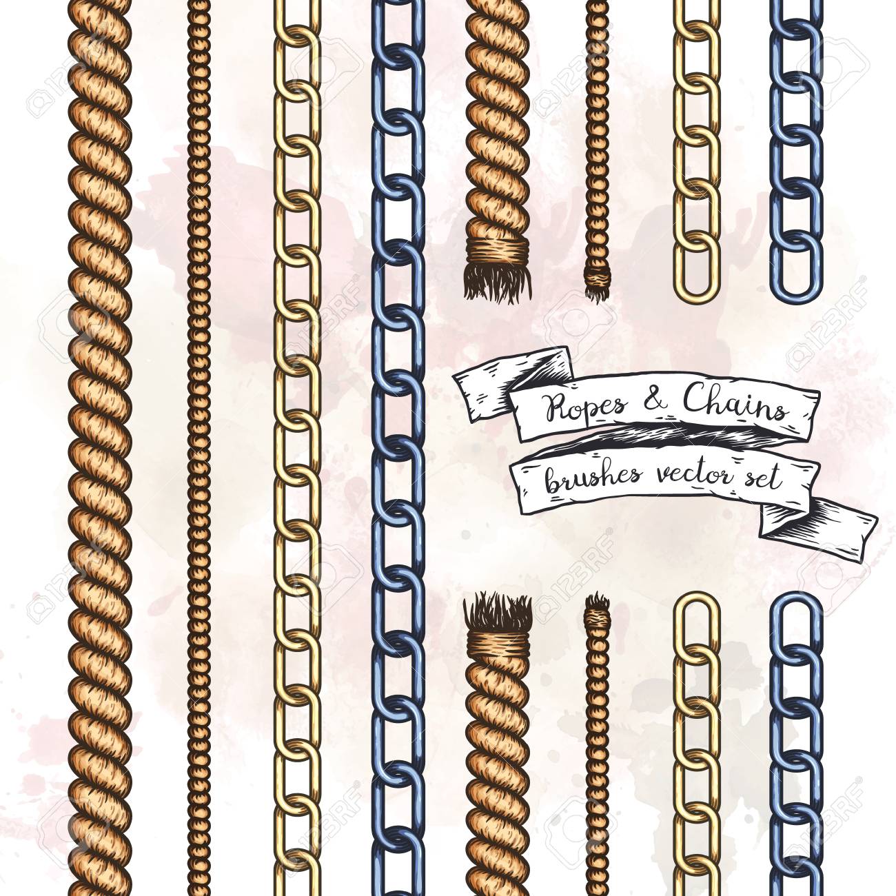 Set Of Hand Drawn Editable Brushes Of Ropes And Chains Royalty Free Cliparts Vectors And Stock Illustration Image