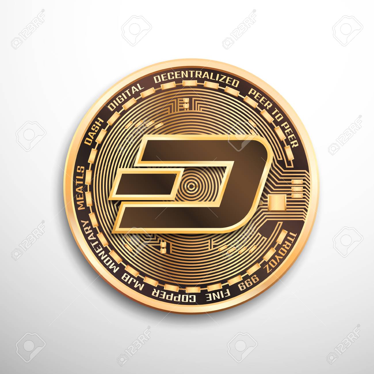 ダッシュゴールデンコイン。白い背景に分離された詳細なベクトルのイラスト。のイラスト素材・ベクター Image 110023384