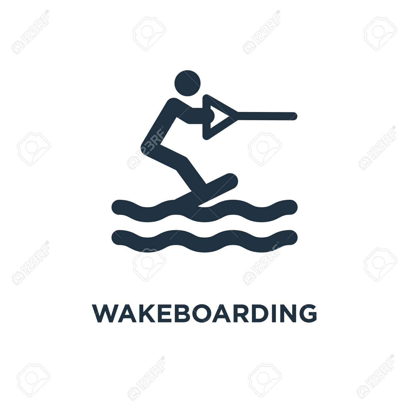 Wakeboarding Icon. Black Filled Vector Illustration. Wakeboarding Symbol On  White Background. Can Be Used In Web And Mobile. Royalty Free SVG,  Cliparts, Vectors, and Stock Illustration. Image 112279812., image size:1300x1300
