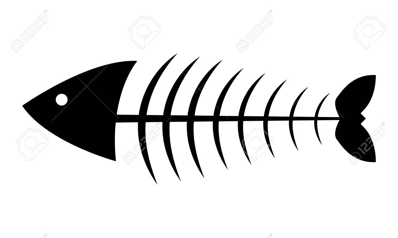 Fish icon skeleton vector, flat symbol fish bone silhouette black on white background, simple design. - 138443774 Fish icon skeleton vector, flat symbol fish bone silhouette black on white background, simple design. - 138443774