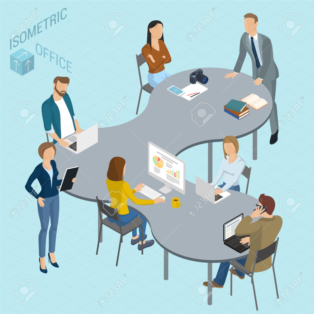 Isometric 3d Flat Design Vector Coworking Office Standing