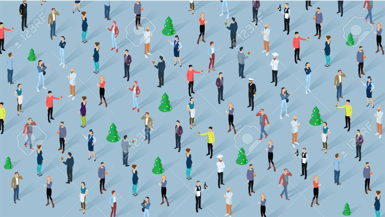 Multitud De Personas Celebrando La Fiesta De Navidad Y Año Nuevo. Los Hombres Y Mujeres Isométricos Tienen Diversos Estilos, Personajes, Profesiones Y Poses. Plantilla De Fondo De Fondo De Pantalla De Vector. Multitud De Personas Celebrando La Fiesta De Navidad Y Año Nuevo. Los Hombres Y Mujeres Isométricos Tienen Diversos Estilos, Personajes, Profesiones Y Poses. Plantilla De Fondo De Fondo De Pantalla De Vector.