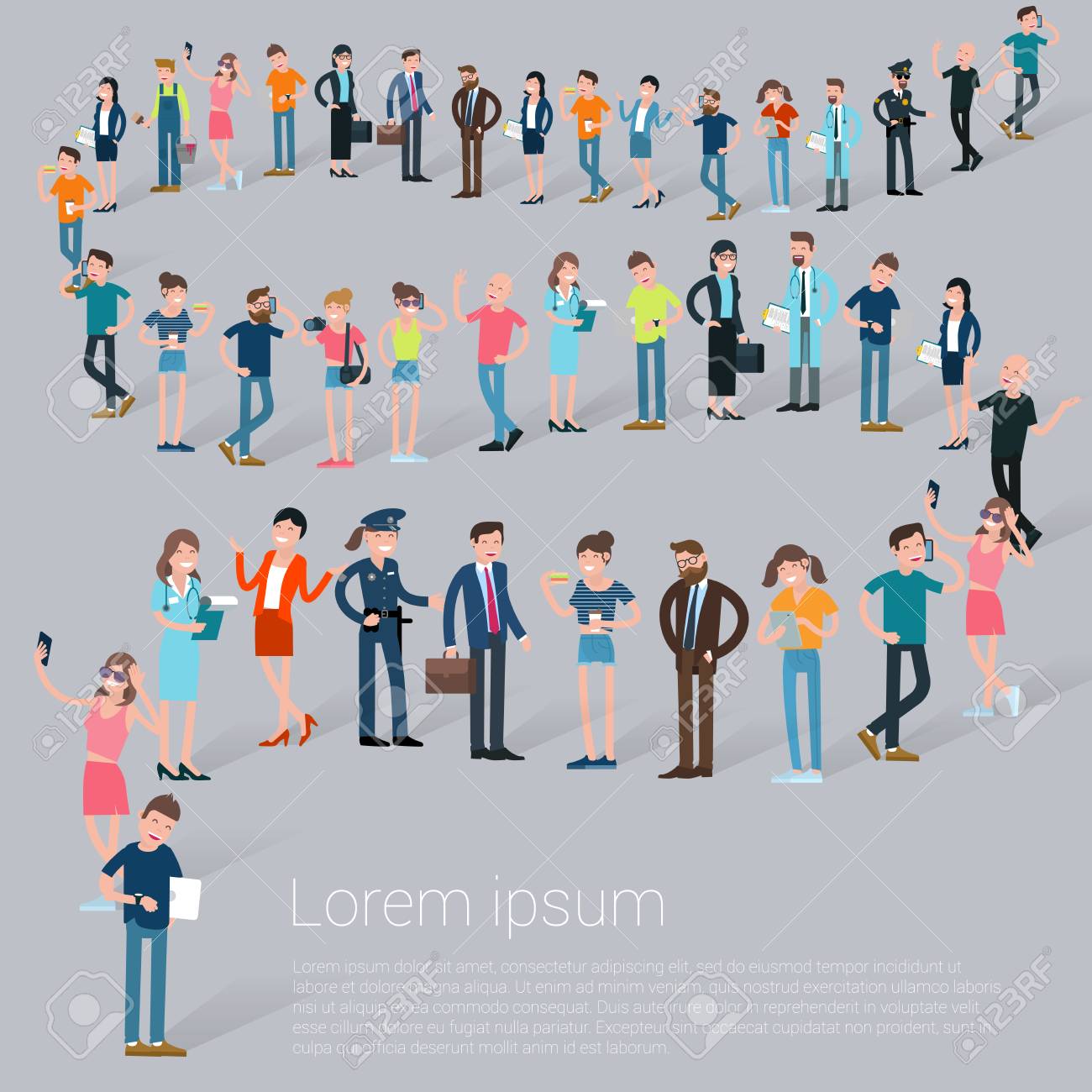 flat design croud of people waiting in line vector presentation