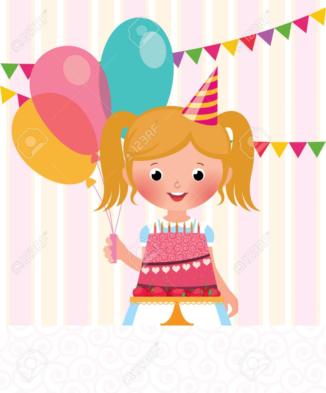 Stock Illustration Vectorielle D Une Jeune Fille De Celebrer Son Anniversaire Clip Art Libres De Droits Vecteurs Et Illustration Image