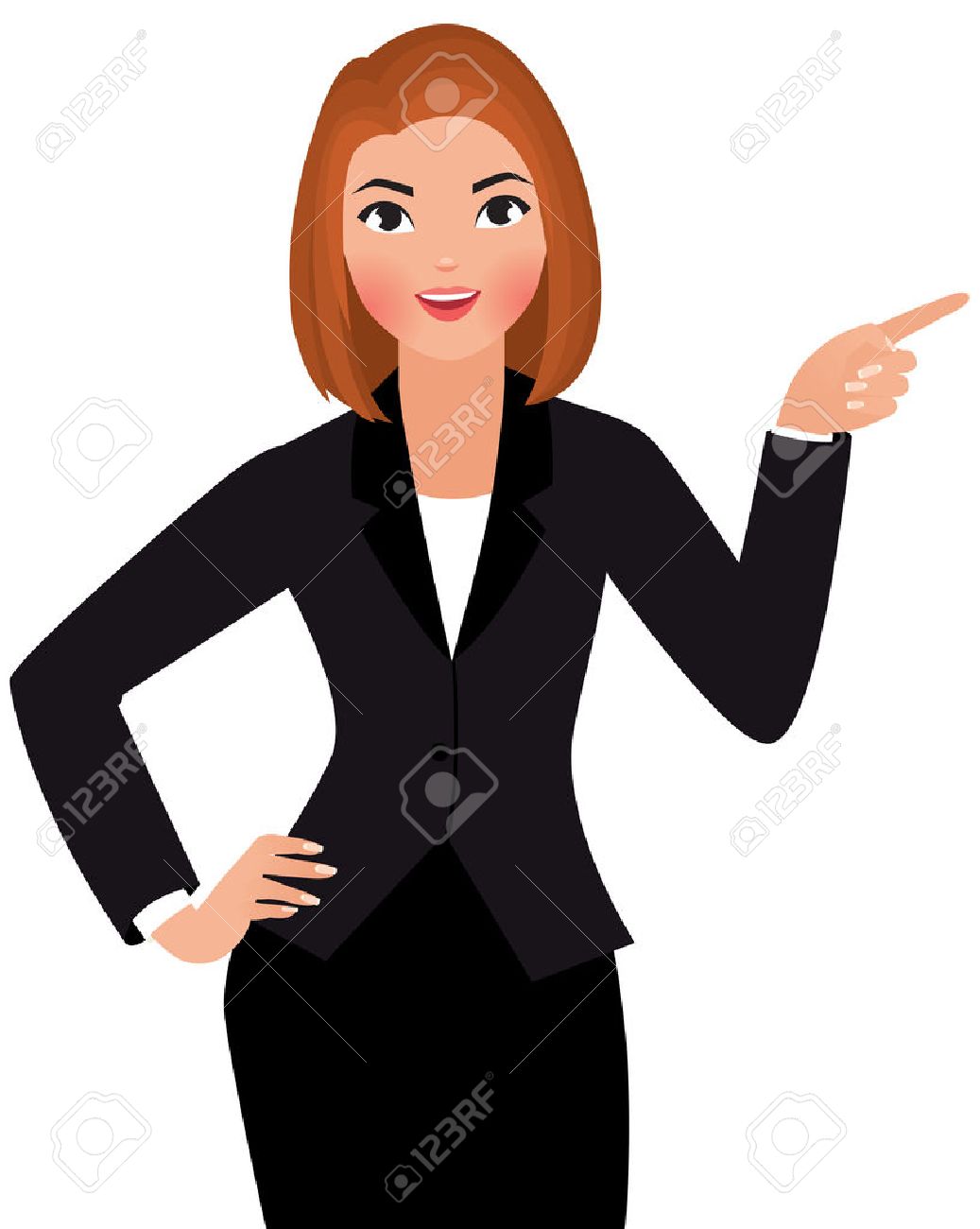Stock Vector cartoon illustration of a young business woman isolated on a white background points hand at something - 35804664 Stock Vector cartoon illustration of a young business woman isolated on a white background points hand at something - 35804664