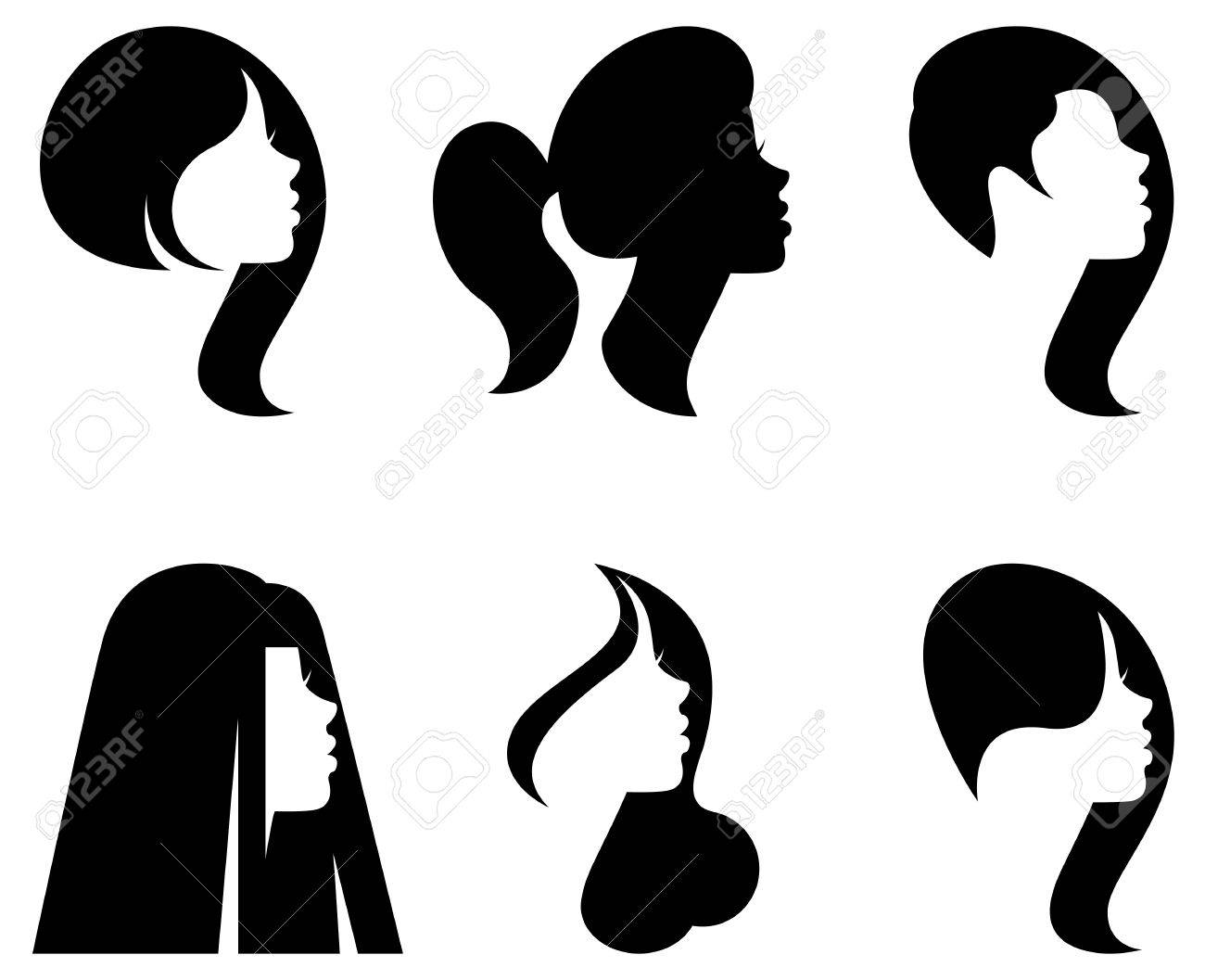 ベクトル様式別の髪型を持つプロファイルで女性の頭のシルエットのイラスト素材 ベクタ Image