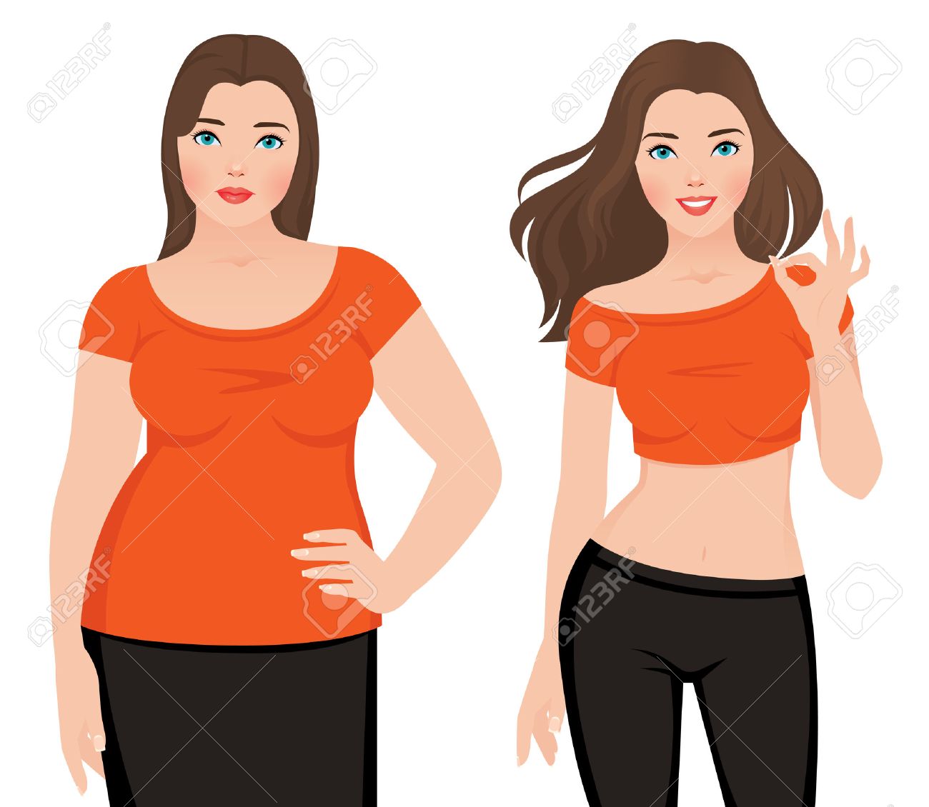 Before and after weight loss fat and slim woman on a white background illustration - 55289757 Before and after weight loss fat and slim woman on a white background illustration - 55289757