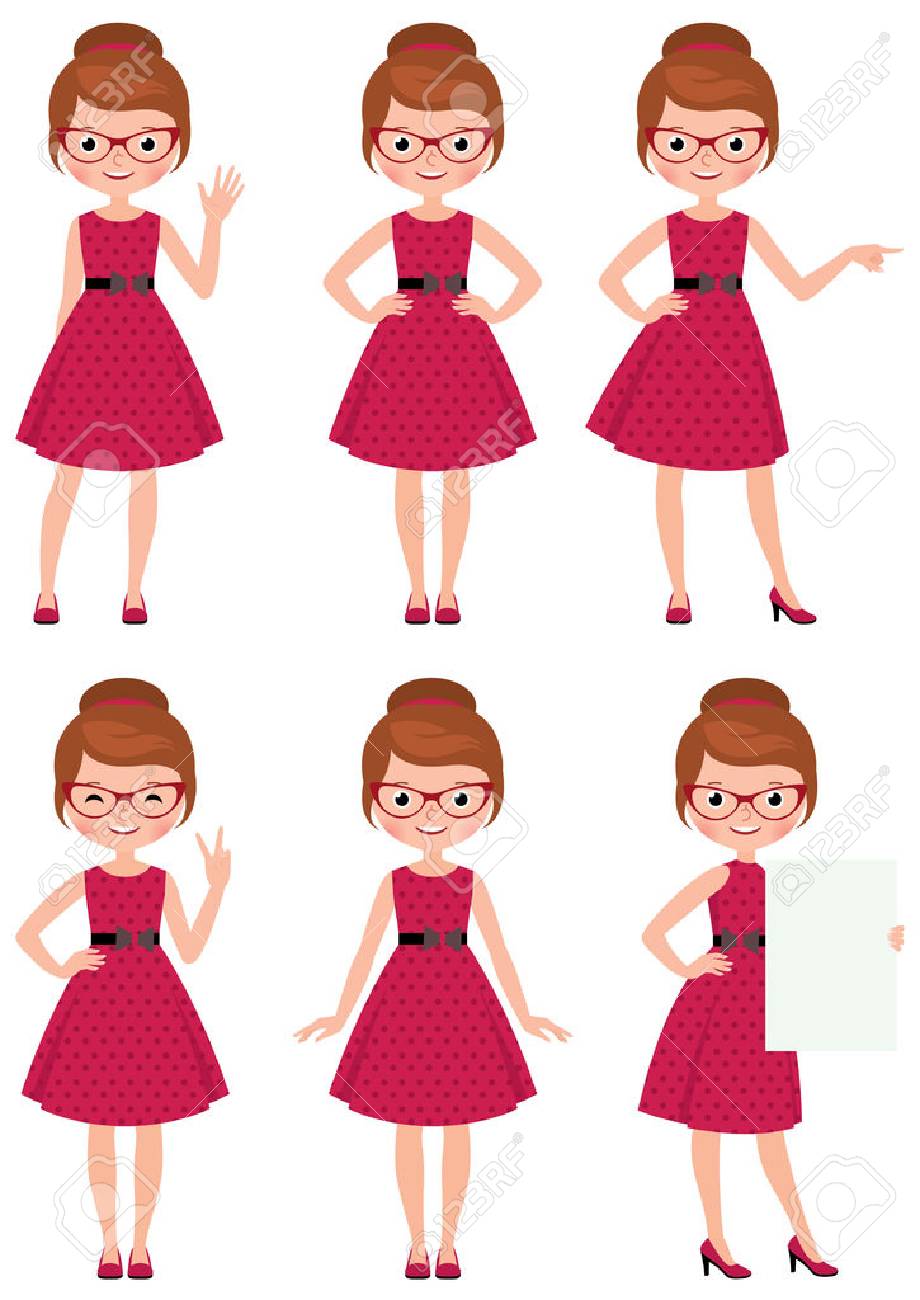 Vector illustration set of cartoon young woman in different poses doing different gestures - 69775910 Vector illustration set of cartoon young woman in different poses doing different gestures - 69775910