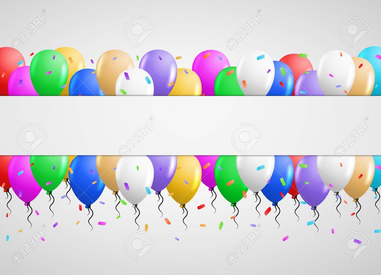 Carte D Invitation Avec Etiquette Vierge Dans Le Centre La Carte Pour L Anniversaire Ou Tout Type De Celebration Avec Des Ballons De Couleurs Clip Art Libres De Droits Vecteurs Et Illustration Image