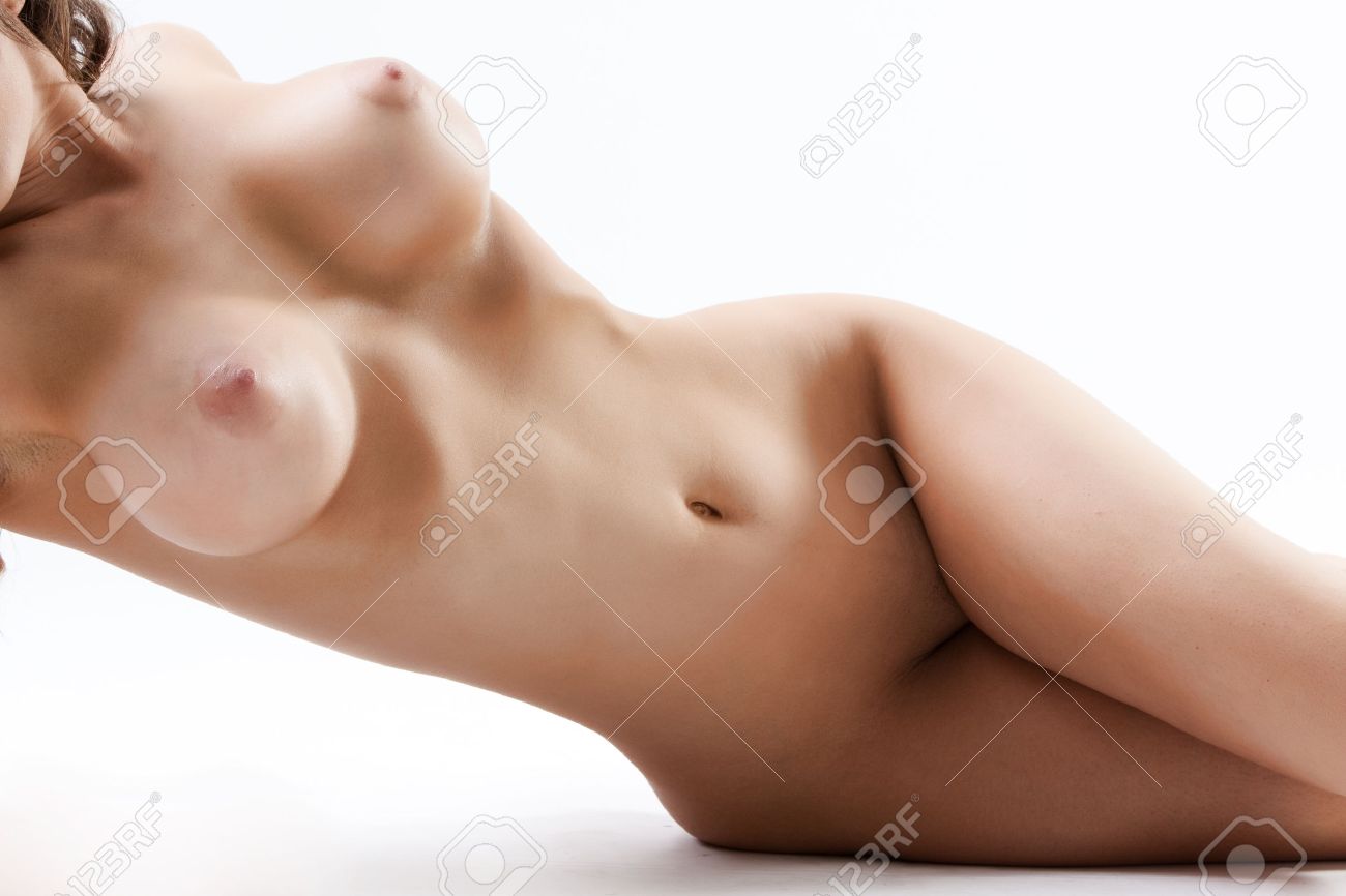 Beautiful naked young woman covering her stock photo