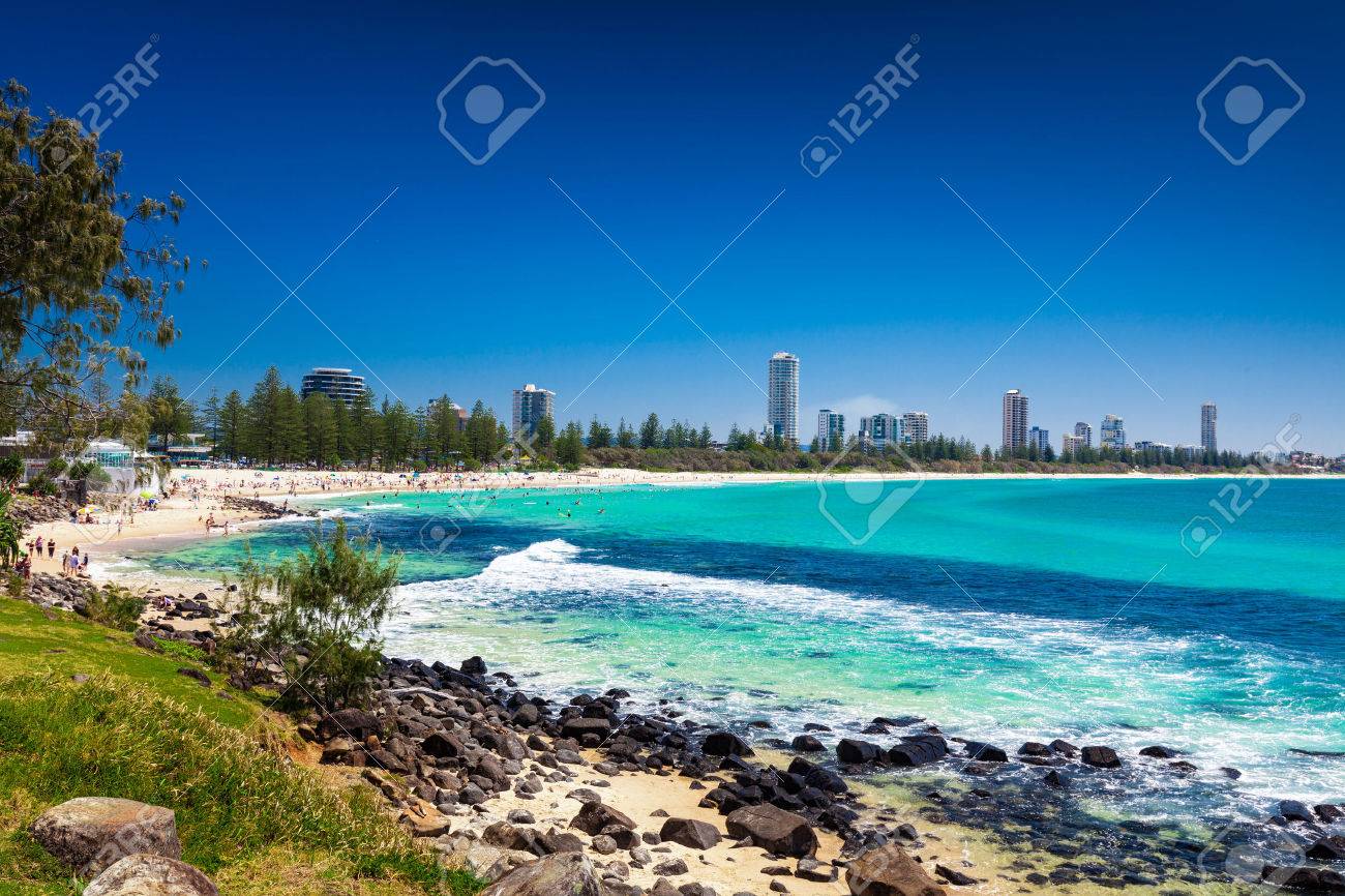 Gold Coast skyline and surfing beach visible from Burleigh Heads, Queensland - 61781470 Gold Coast skyline and surfing beach visible from Burleigh Heads, Queensland - 61781470