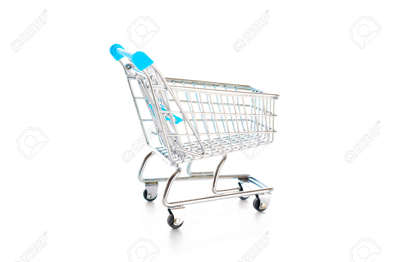 Products cart. Food shopping basket for retail market. Empty trolley cart for supermarket isolated on white background. Creative idea for shopping online, summer sale, supermarket - 155703566 Products cart. Food shopping basket for retail market. Empty trolley cart for supermarket isolated on white background. Creative idea for shopping online, summer sale, supermarket - 155703566