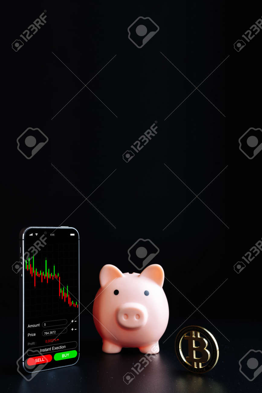 Exchange Bitcoin. Gold Crypto Currency BTC Bitcoin, Pink Pig Bank On Black  Background. Cryptocurrency Exchange Mobile Phone App. Virtual Online  Business Concept Stock Photo, Picture and Royalty Free Image. Image  183889572.
