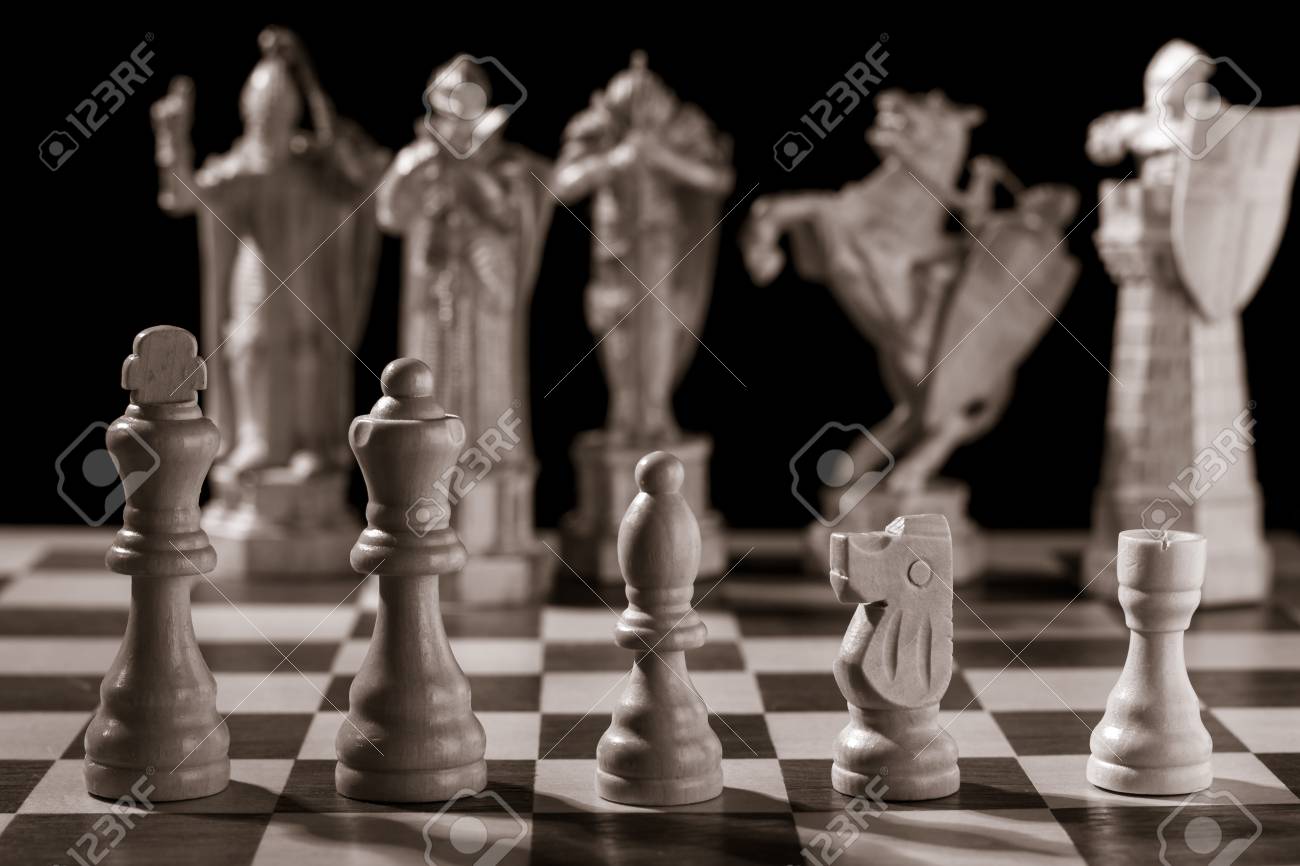 Classic White Chess Pieces Such As King Queen Bishop Knight