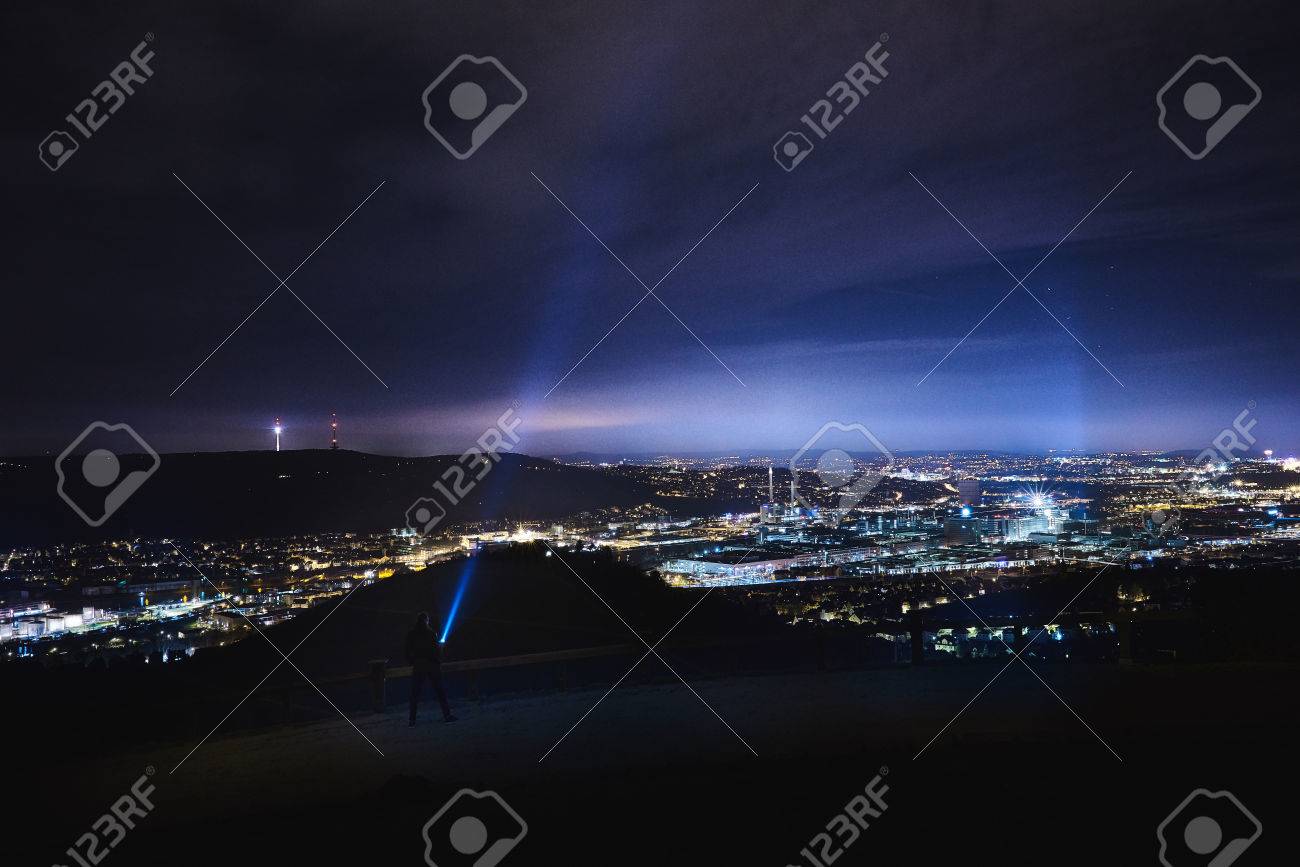 flashlight is shining up