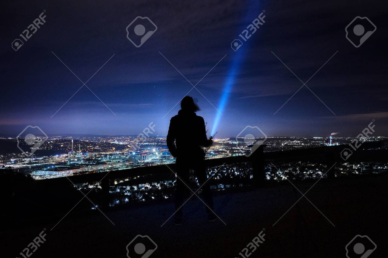 flashlight is shining up