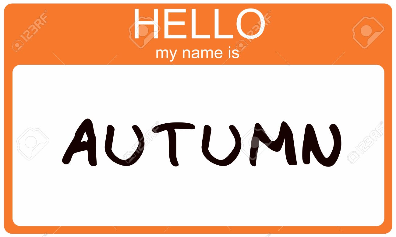 hello my name is autumn name tag sticker in orange seasonal color