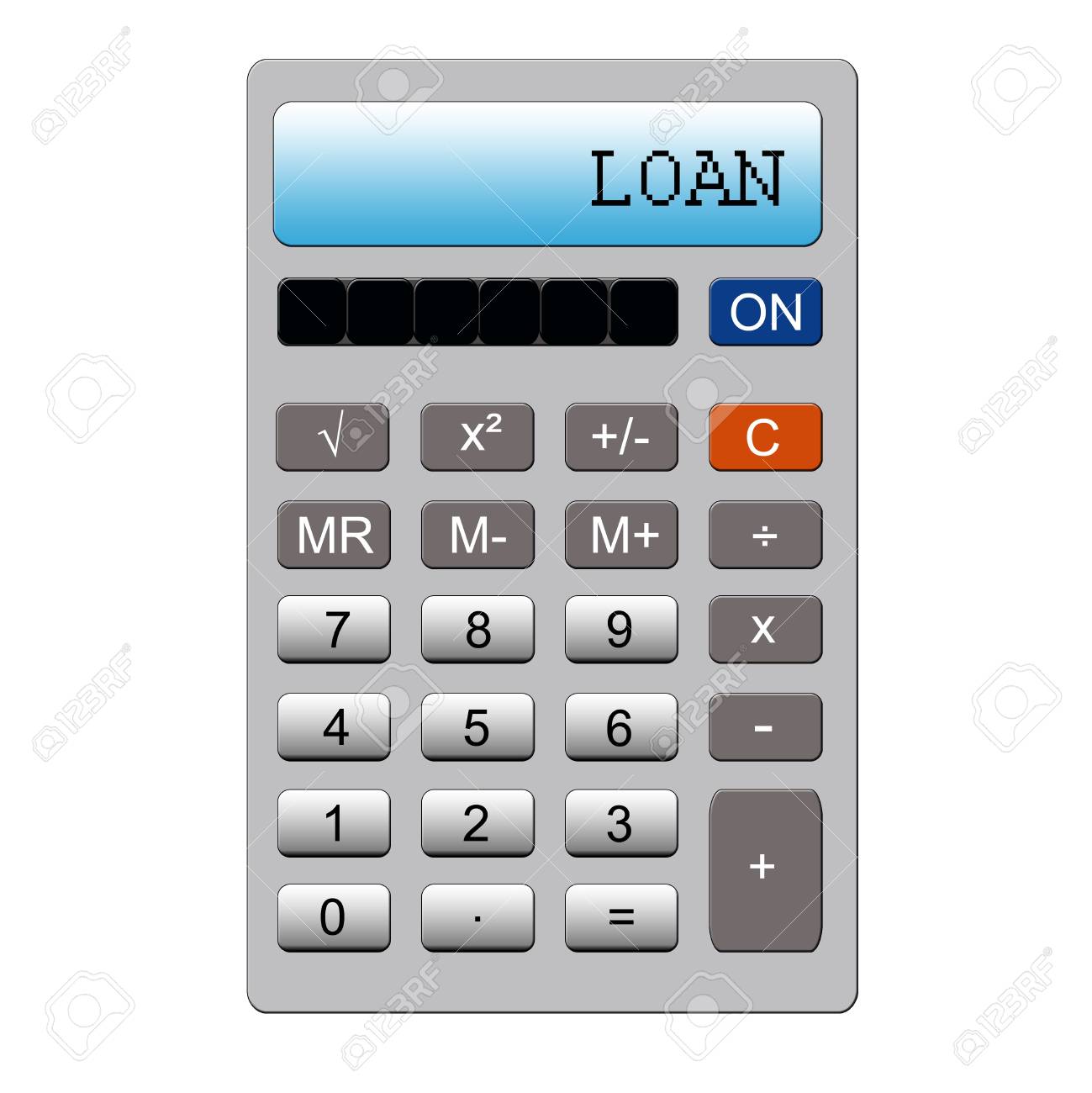 an imitation silver calculator with the word loan written on stock great calculator