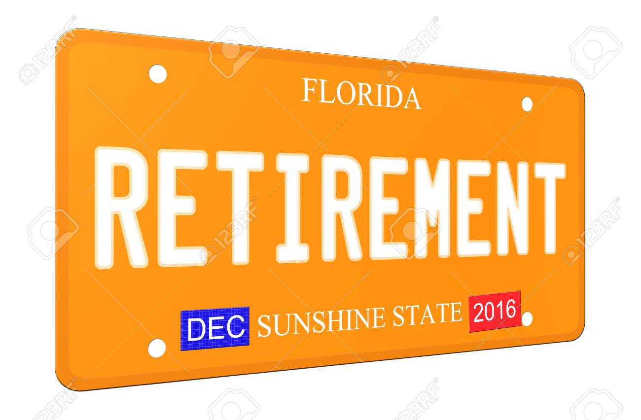 An Imitation 3d Retirement Florida License Plate Complete With