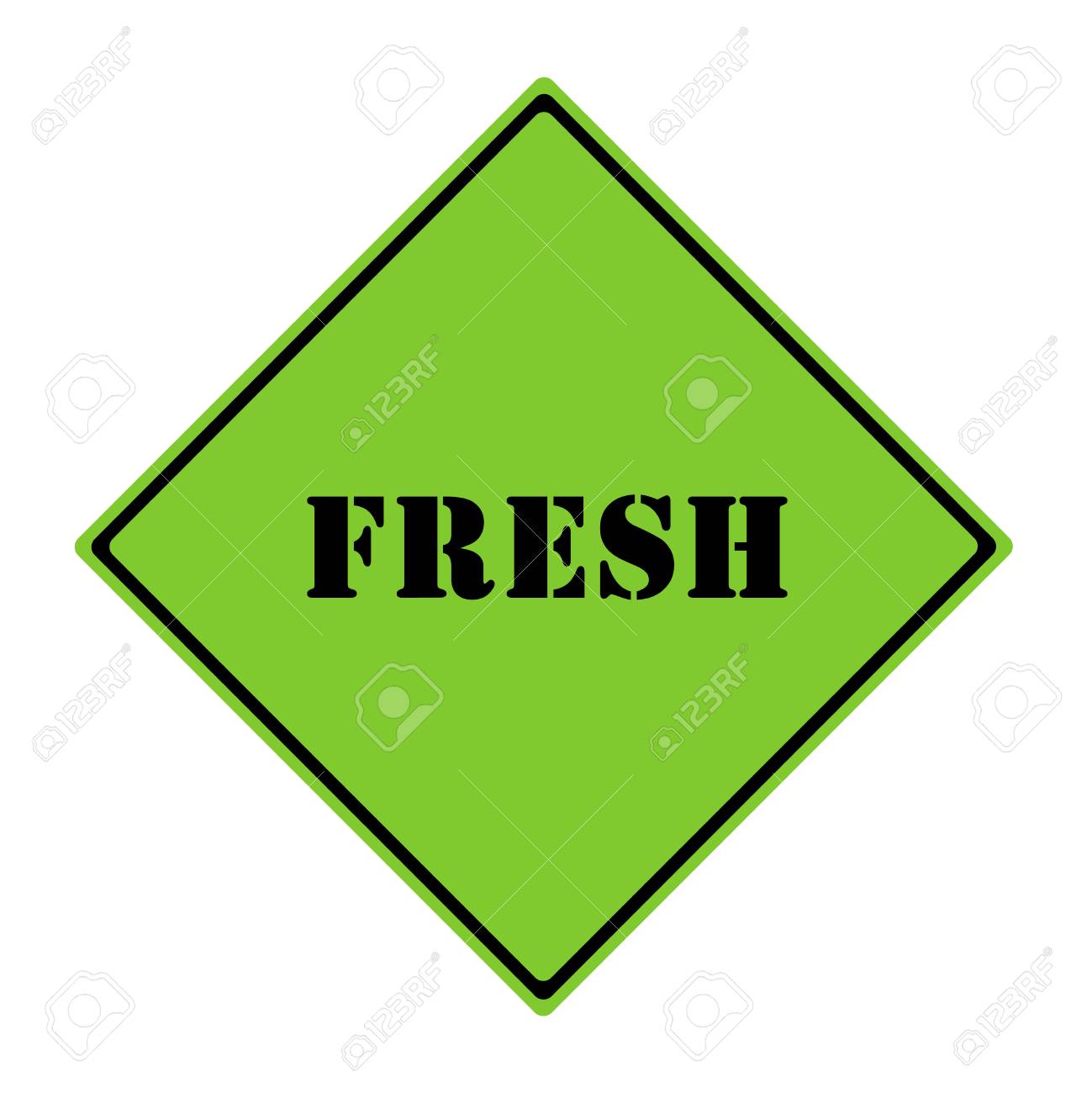 a green and black diamond shaped road sign with the word fresh making a great concept