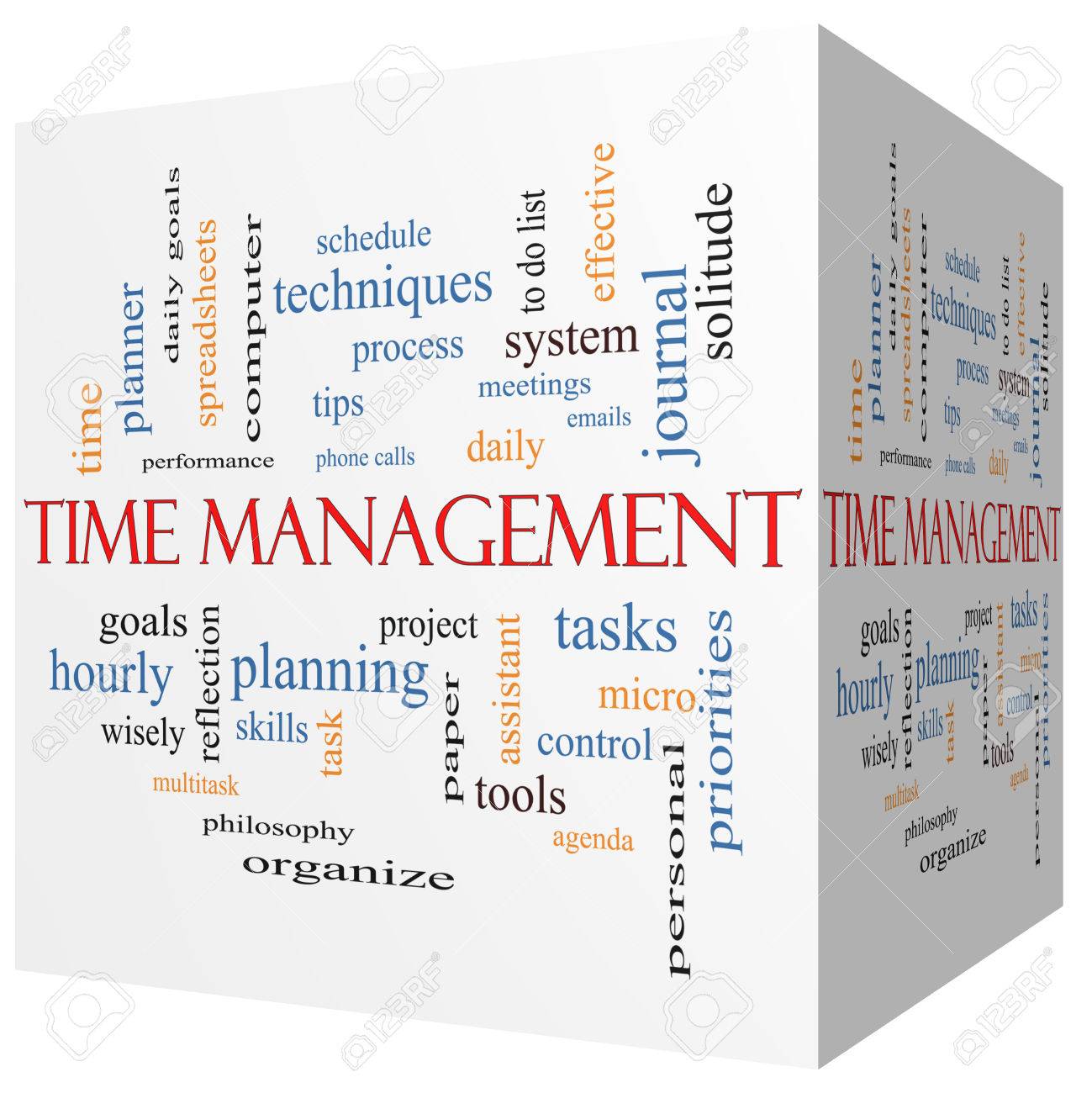 stock photo time management 3d cube word cloud concept with great terms such as daily tasks goals organize and more