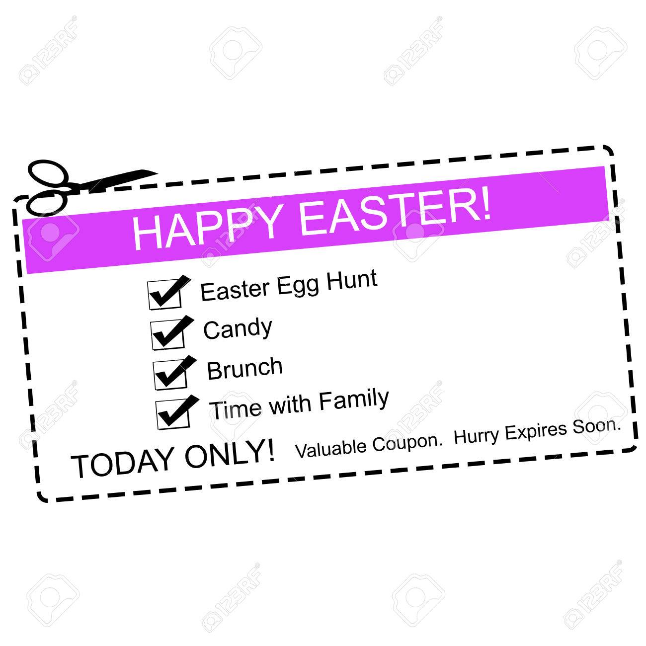 a purple white and black happy easter coupon making a great stock