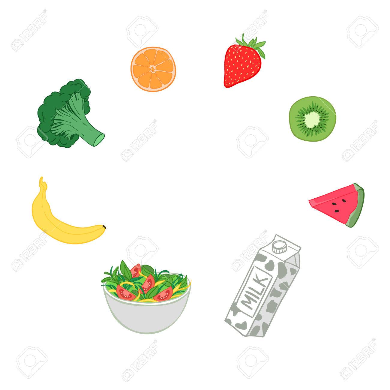 手書きのベクトル イラスト 健康的な食事 果物と野菜 デザインを作成するためのテンプレート のイラスト素材 ベクタ Image