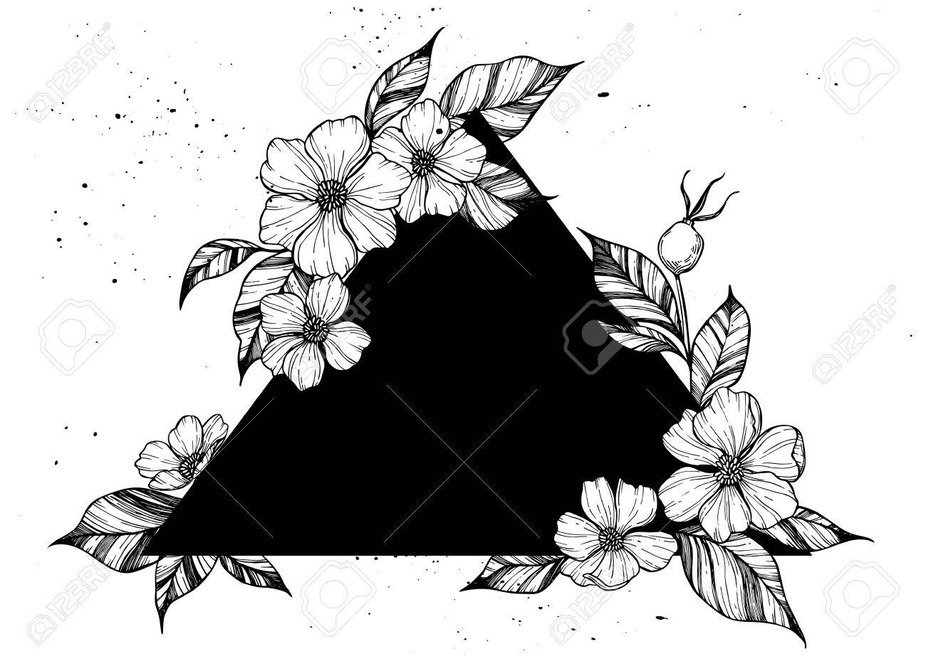 Dibujado A Mano Ilustracion Vectorial Triangulo Con Flores Y