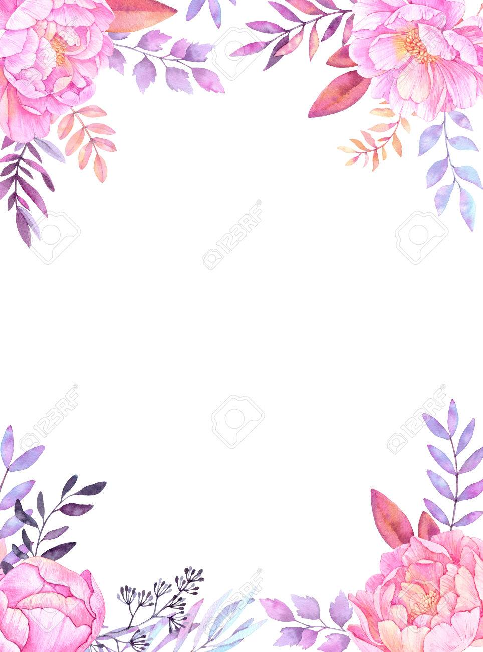 dibujado a mano ilustración acuarela marco con hojas ramas y