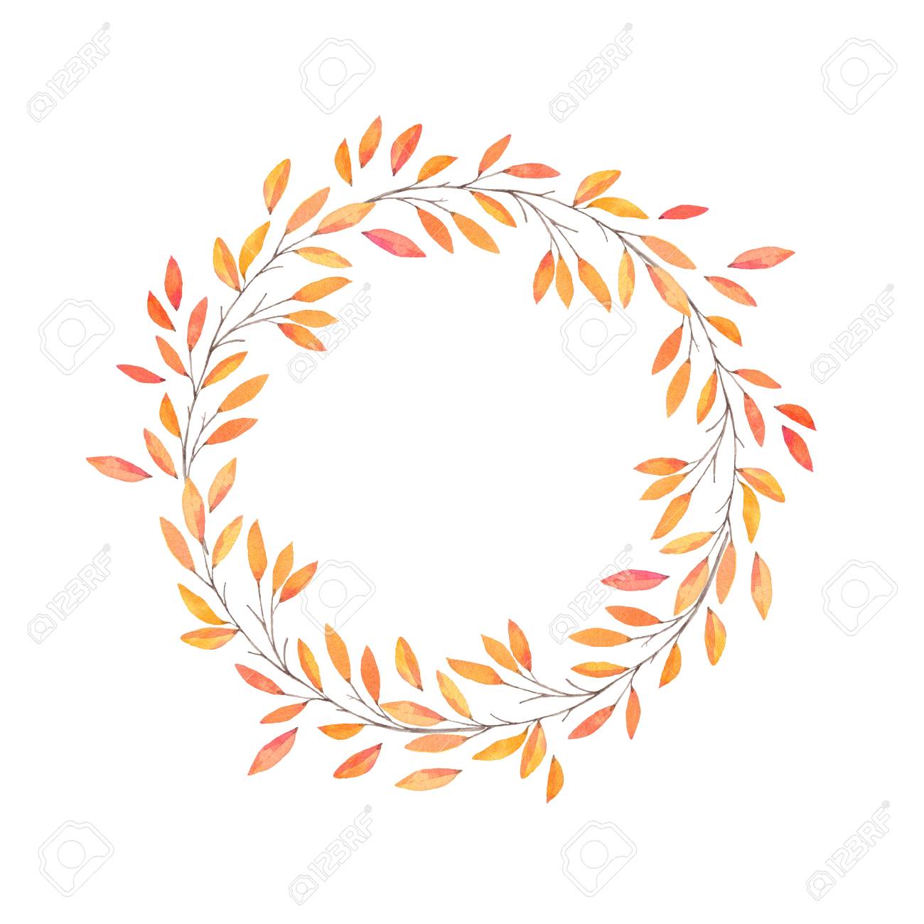 hand drawn watercolor illustration autumn wreath fall leaves