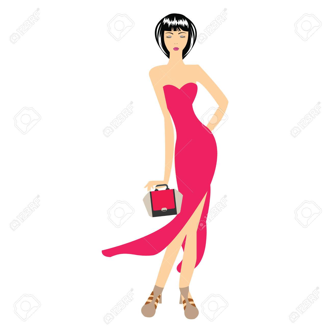 Beautiful Woman Fashion Model In Pink Dress Vector Royalty Free SVG,  Cliparts, Vectors, and Stock Illustration. Image 78509962., image size:1299x1300