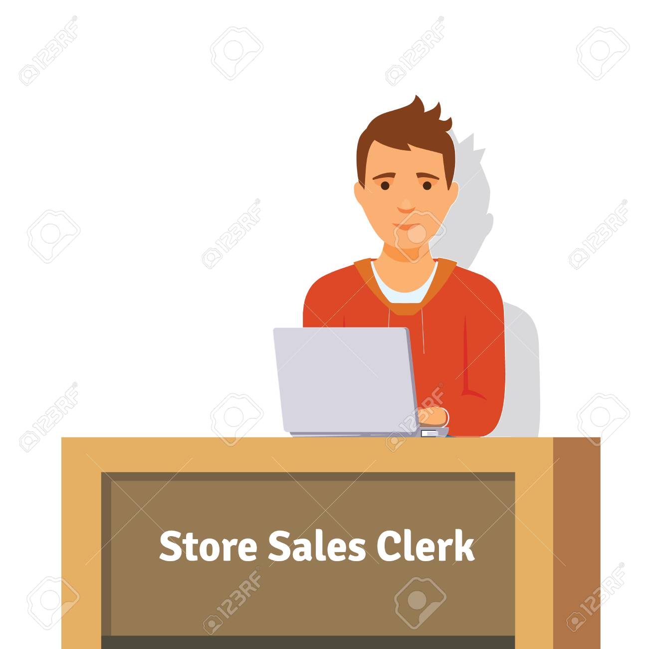 store sales clerk with laptop vector white background what is a sales clerk