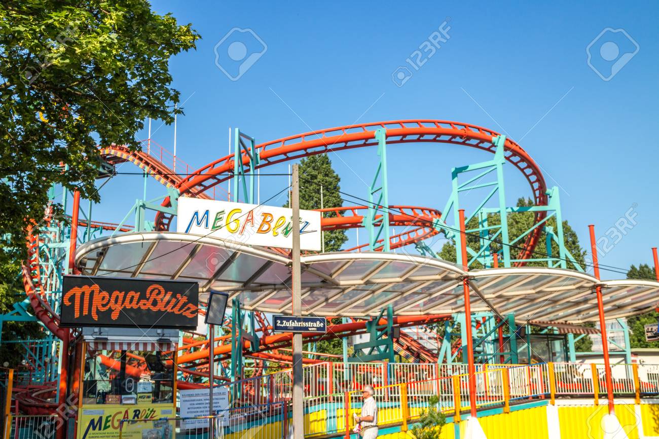 Vienna Austria May.26 2018, empty Mega Blitz roller coaster - 102920030 Vienna Austria May.26 2018, empty Mega Blitz roller coaster - 102920030