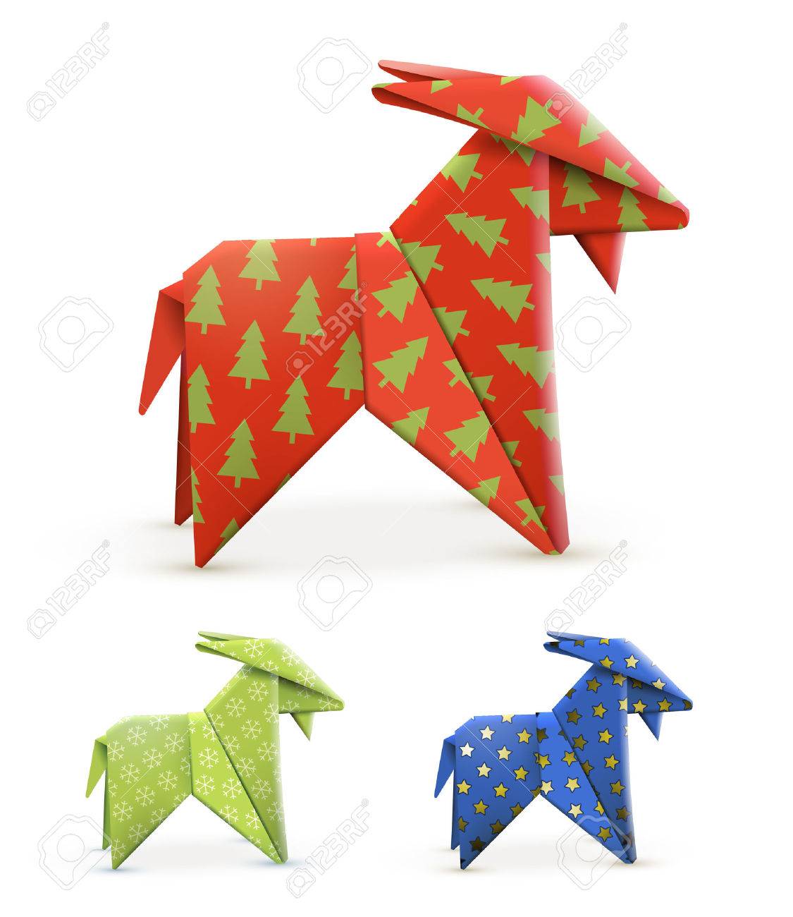 Origami Goats Different Colors Vector Illustration