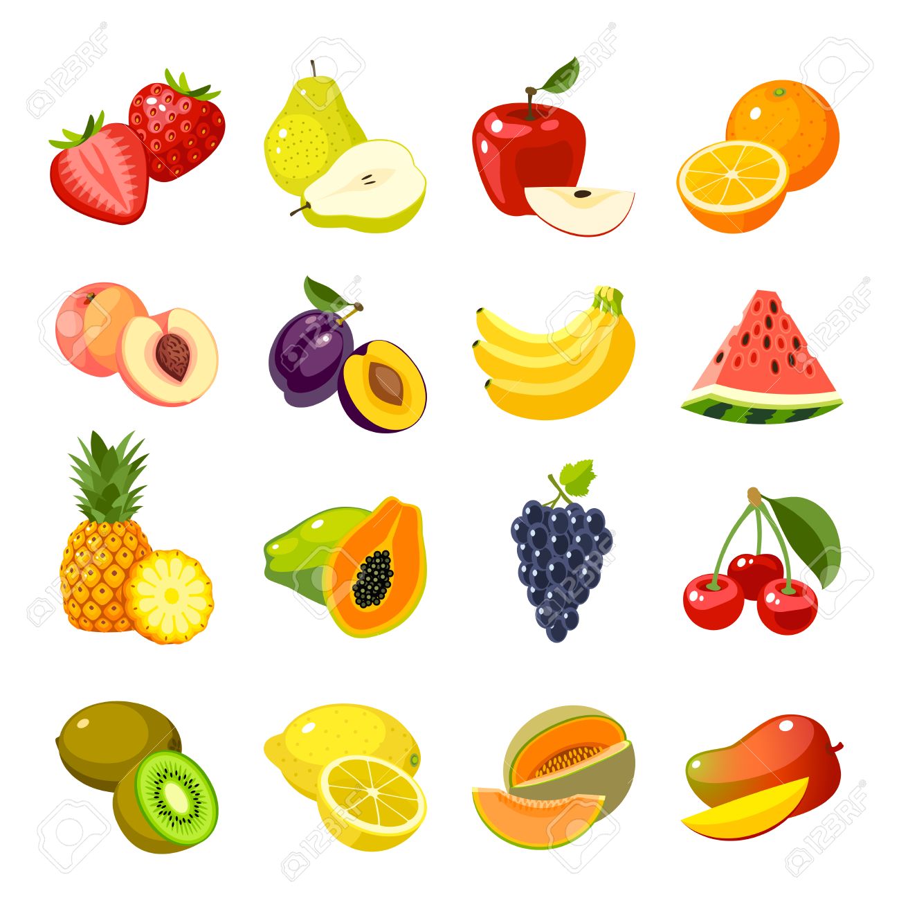 Set Of Colorful Cartoon Fruit Icons Strawberry Icon Pear Icon Apple Royalty Free Cliparts Vectors And Stock Illustration Image