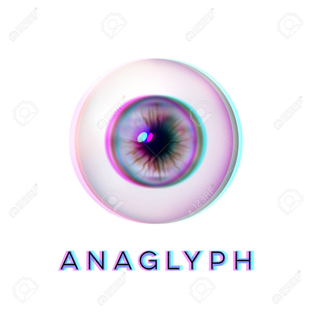 anaglyph concept realistic eyeball human eye vector illustration