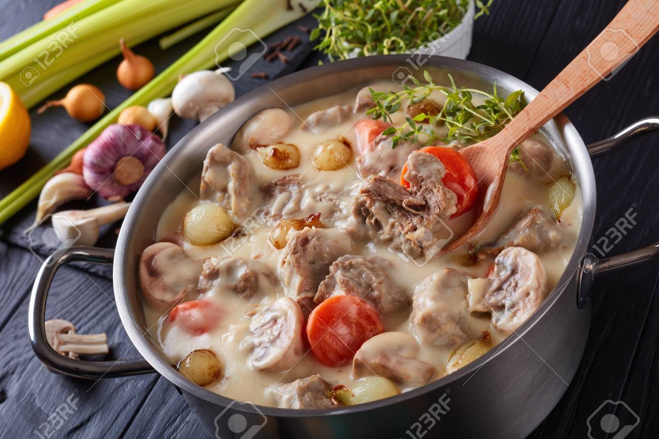 Creamy Veal Stew Or Blanquette De Veau Pieces Of Calvish Meat