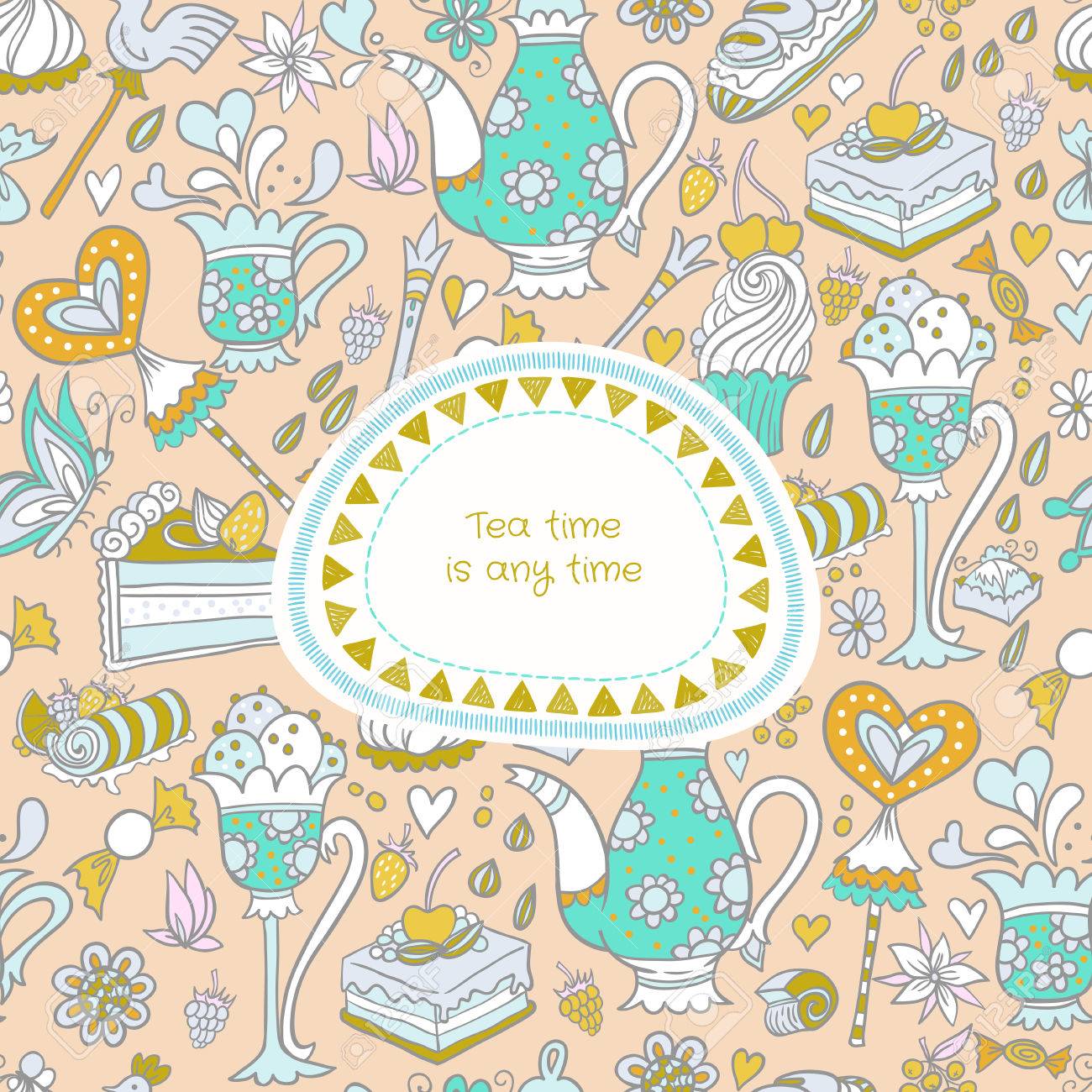 ケーキとお菓子のかわいいバナーと食欲をそそるお茶会テクスチャ パターン背景 のイラスト素材 ベクタ Image ケーキとお菓子のかわいいバナーと食欲をそそるお茶会テクスチャ パターン背景 のイラスト素材 ベクタ Image