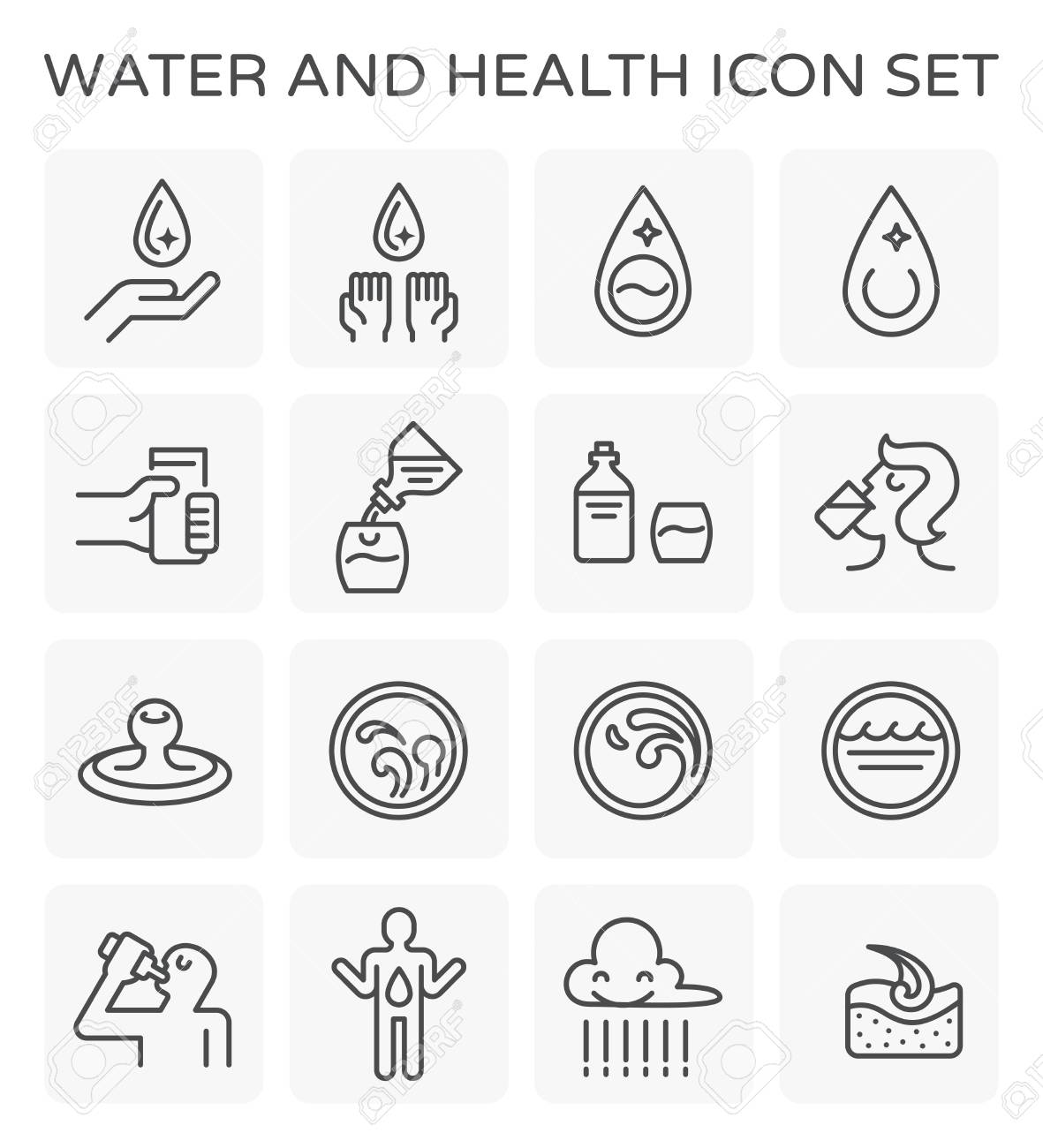 水の飲酒と健康のベクトル線アイコン のイラスト素材 ベクタ Image