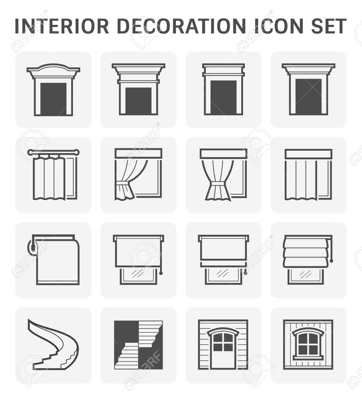 Interior and decoration material icon set design.